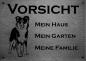 Preview: Edelstahl Warnschild Australian Shepherd VORSICHT Mein Haus mein Garten meine Familie