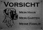 Preview: Edelstahl Warnschild Dänische Dogge VORSICHT Mein Haus mein Garten meine Familie