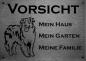 Preview: Edelstahl Warnschild Australian Shepherd VORSICHT Mein Haus mein Garten meine Familie