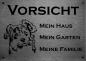 Preview: Edelstahl Warnschild Australian Shepherd VORSICHT Mein Haus mein Garten meine Familie