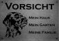 Preview: Edelstahl Warnschild Deutsch Drahthaar VORSICHT Mein Haus mein Garten meine Familie