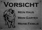 Preview: Edelstahl Warnschild Wolfspitz VORSICHT Mein Haus mein Garten meine Familie
