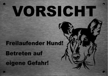 Edelstahl Warnschild Kurzhaarcollie VORSICHT Freilaufender Hund! Betreten auf eigene Gefahr!
