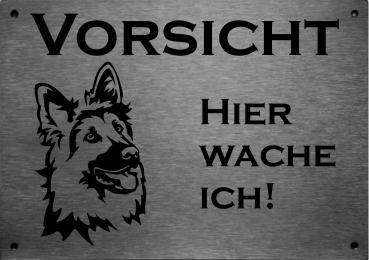 Edelstahl Hundeschild Altdeutscher Schäferhund VORSICHT Hier wache ich!