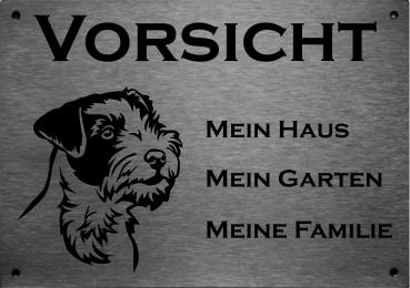 Edelstahl Warnschild Parson Russell Terrier VORSICHT Mein Haus mein Garten meine Familie