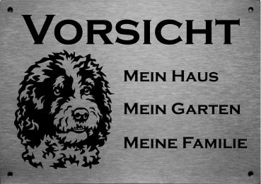 Edelstahl Warnschild Spanischer Wasserhund VORSICHT Hier wache ich!