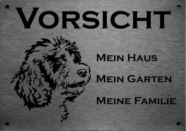 Edelstahl Warnschild Spanischer Wasserhund VORSICHT Hier wache ich!