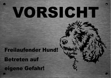 Edelstahl Warnschild Spanischer Waserhund VORSICHT Mein Haus mein Garten meine Familie