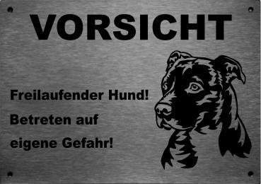 Edelstahl Warnschild American Staffordshire Terrier VORSICHT Mein Haus mein Garten meine Familie
