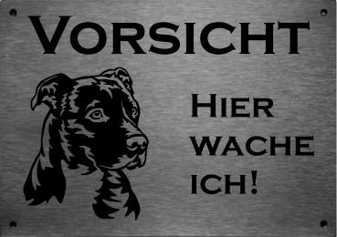 Edelstahl Warnschild American Staffordshire Terrier VORSICHT Freilaufender Hund! Betreten auf eigene Gefahr!