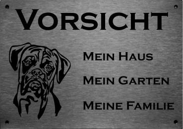 Edelstahl Hundeschild Boxer VORSICHT Mein Haus mein Garten meine Familie