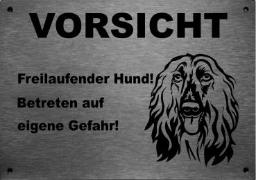 Edelstahl Warnschild Afghanischer Windhund VORSICHT Mein Haus mein Garten meine Familie