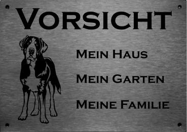 Edelstahl Warnschild Großer Schweizer Sennenhund VORSICHT Mein Haus mein Garten meine Familie