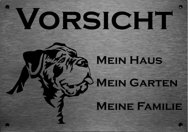 Edelstahl Warnschild Cane Corso VORSICHT Mein Haus mein Garten meine Familie