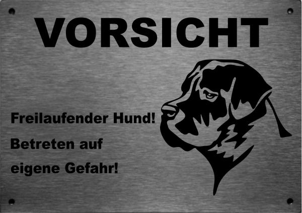 Edelstahl Warnschild Cane Corso VORSICHT Freilaufender Hund! Betreten auf eigene Gefahr!