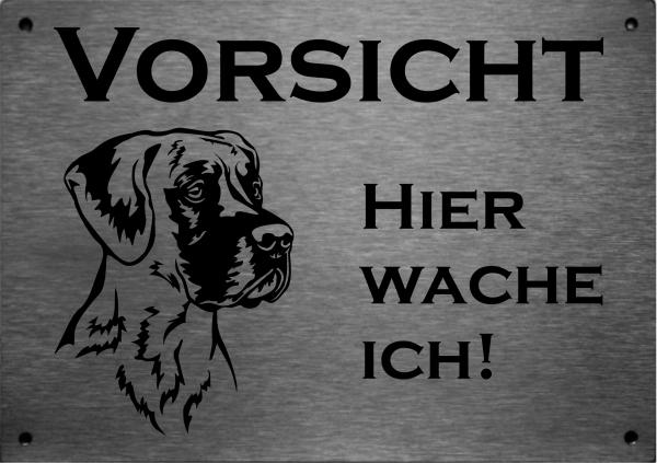 Edelstahl Warnschild Dänische Dogge VORSICHT Hier wache ich!