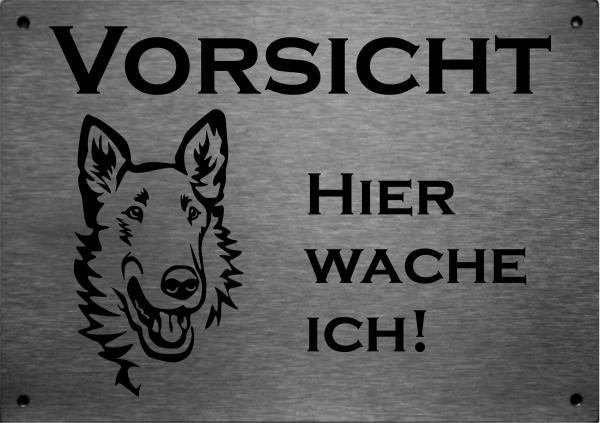 Edelstahl Warnschild Kurzhaarcollie VORSICHT Hier wache ich!