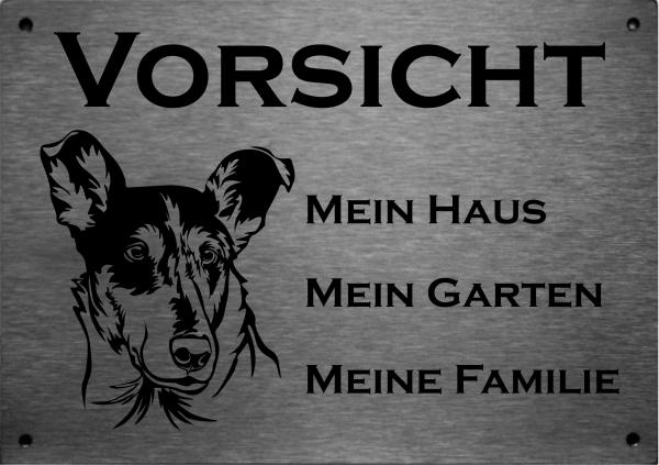 Edelstahl Warnschild Kurzhaarcollie VORSICHT Mein Haus mein Garten meine Familie
