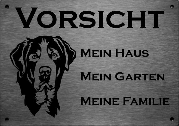 Edelstahl Warnschild Großer Schweizer Sennenhund VORSICHT Mein Haus mein Garten meine Familie