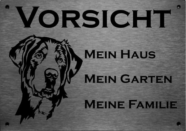 Edelstahl Warnschild Großer Schweizer Sennenhund VORSICHT Mein Haus mein Garten meine Familie