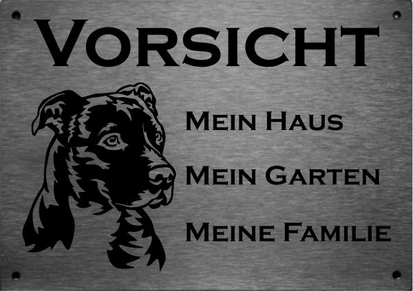Edelstahl Warnschild American Staffordshire Terrier VORSICHT Hier wache ich!