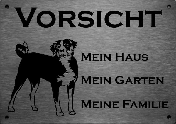 Edelstahl Warnschild Appenzeller Sennenhund VORSICHT Mein Haus mein Garten meine Familie