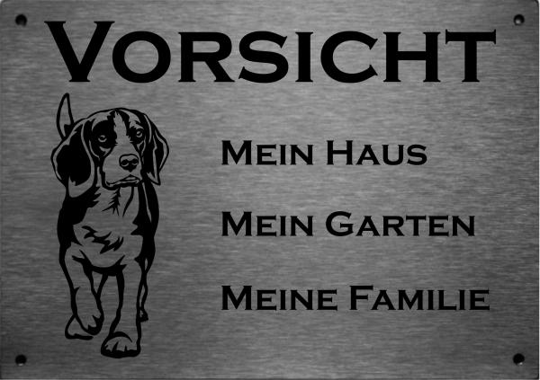 Edelstahl Warnschild Beagle VORSICHT Mein Haus mein Garten meine Familie