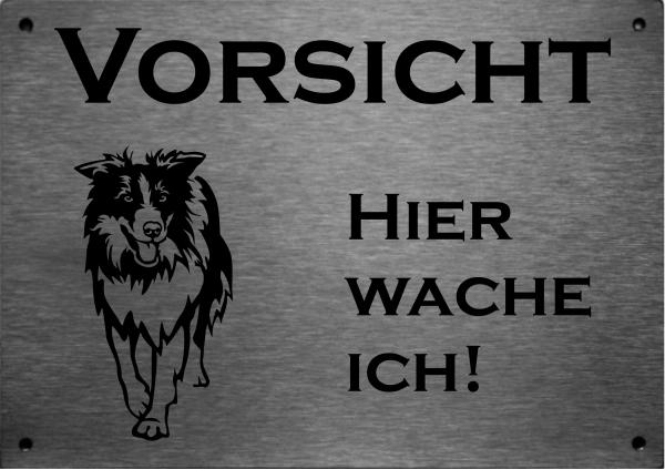 Edelstahl Warnschild Border Collie VORSICHT Hier wache ich!