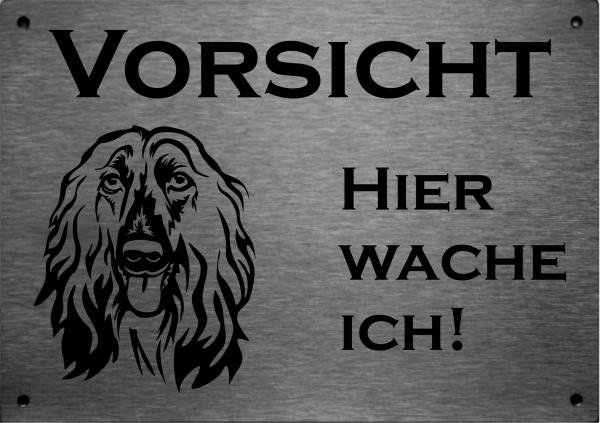 Edelstahl Warnschild Afghanischer Windhund VORSICHT Freilaufender Hund! Betreten auf eigene Gefahr!