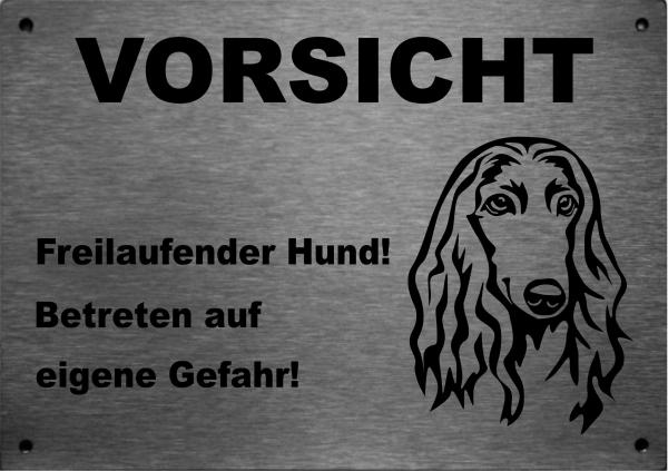 Edelstahl Warnschild Afghanischer Windhund VORSICHT Freilaufender Hund! Betreten auf eigene Gefahr!