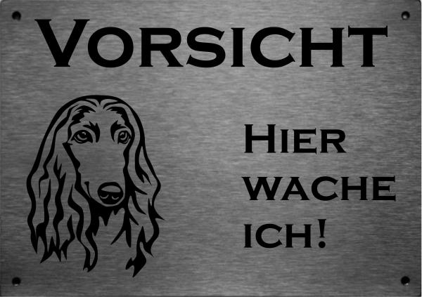Edelstahl Warnschild Afghanischer Windhund VORSICHT Hier wache ich!