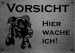 Edelstahl Warnschild American Staffordshire Terrier VORSICHT Freilaufender Hund! Betreten auf eigene Gefahr!